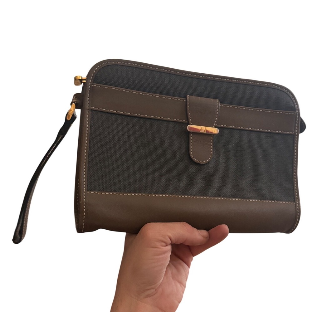 Vintage Alfred Dunhill Canvas & Leather Wristlet Clutch 2nd Bag Unisex